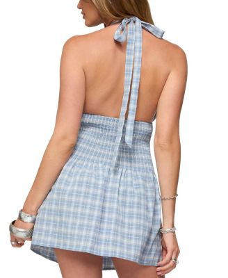Plaid Smocked Halter Mini Dress