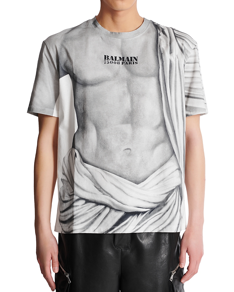 Balmain Statue Printed Tee In Gray