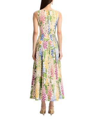 Foxglove Print V Neck Sleeveless Dress