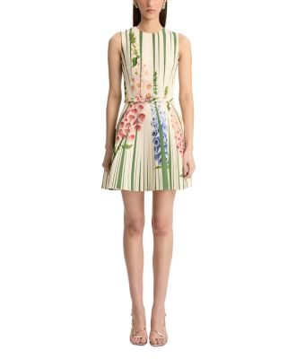 Sleeveless Pleated Tromp L'oeil Foxgloves Dress