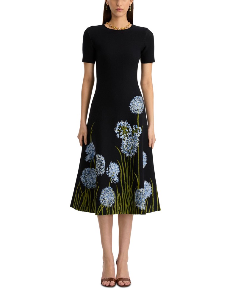 Oscar de la Renta Jacquard Allium Print Dress in Night Sky