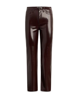 The Patent High Rise Faux Leather Jeans in Bordeaux