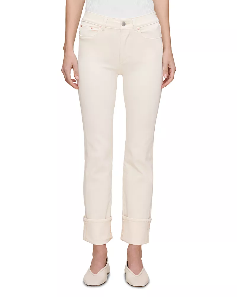 DL1961 Mara Straight Mid Rise Instasculpt Ankle Jeans in Crema Cuffed