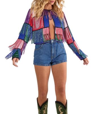Colour Block Check Tassel Sequin Jacket