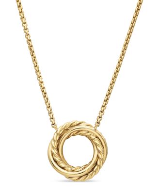 Petite Pav&eacute; Crossover Pendant Necklace in 18K Yellow Gold with Diamonds, 15.5mm