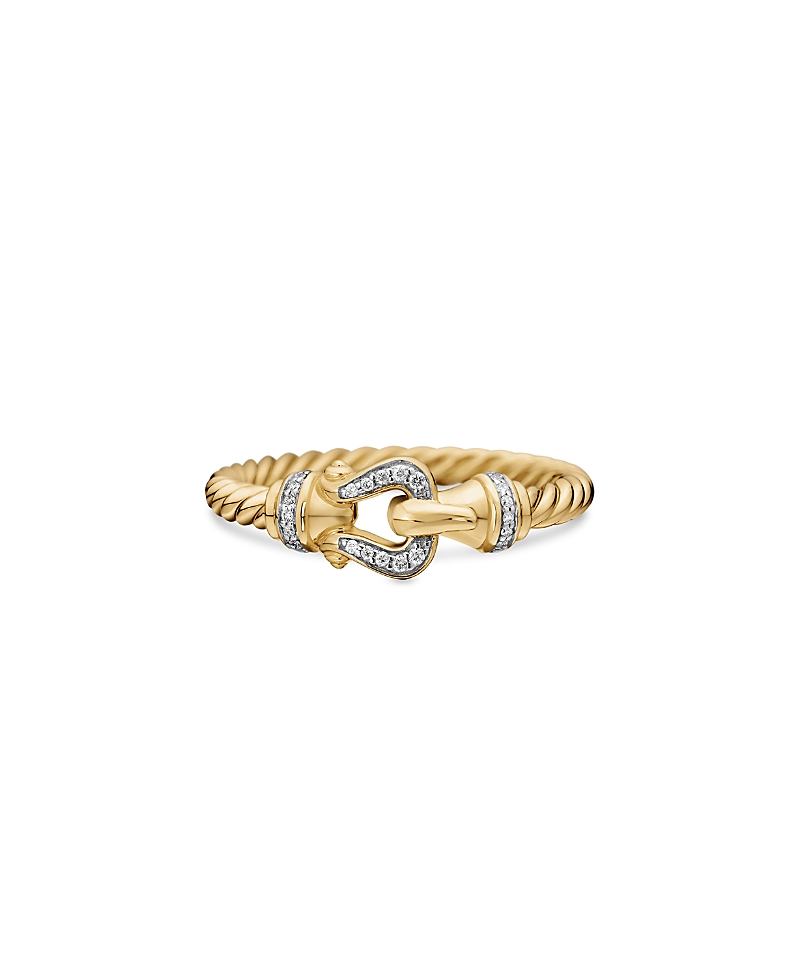 David Yurman Petite Buckle Ring in 18K Yellow Gold with Diamonds