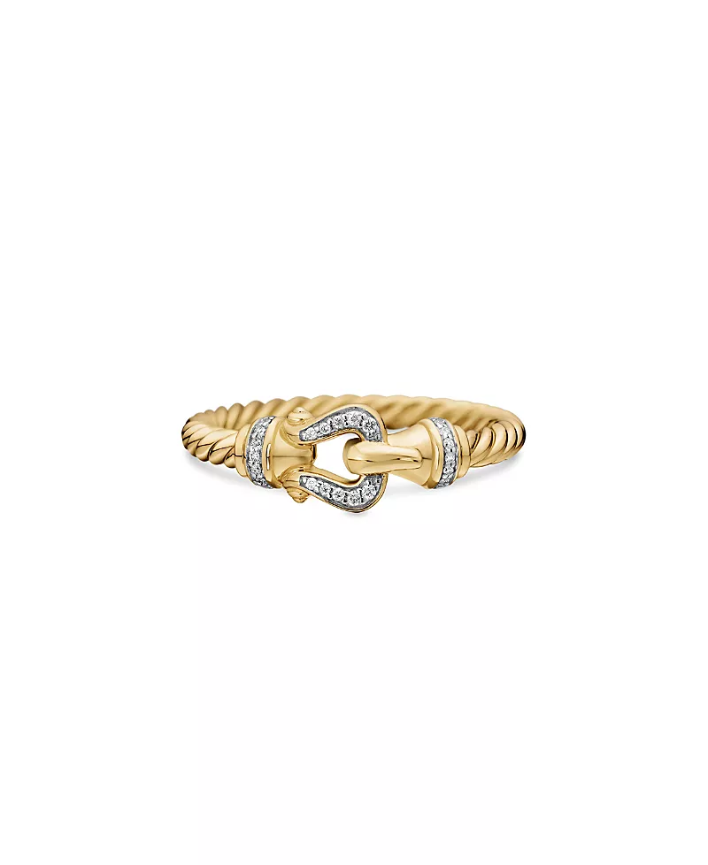 David Yurman Petite Buckle Ring in 18K Yellow Gold with Diamonds
