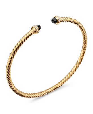 18K Yellow Gold Cable Spira&reg; Bracelet with Black Onyx & Diamonds