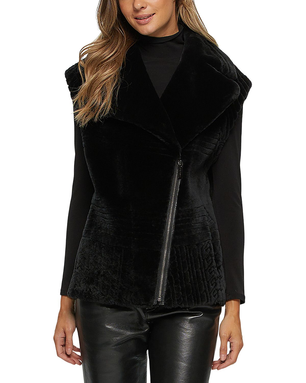 Gorski Shearling Zip Vest with Grooved Pattern