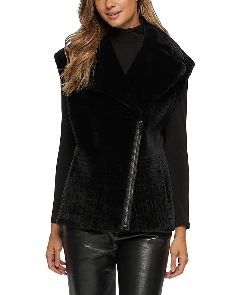 Gorski Shearling Zip Vest With Grooved Pattern In Black