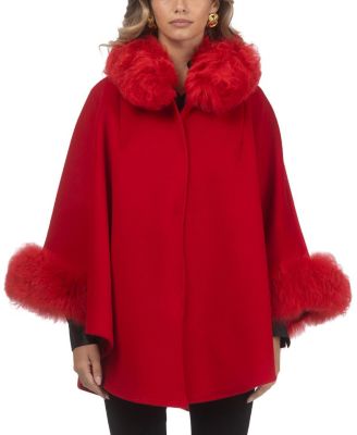 Cashmere & Wool Cape With Lamb Trim