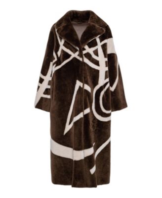 Merino Shearling Coat with Intarsia