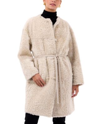 Reversible Collarless Shearling Coat