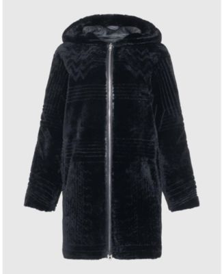 Reversible Shearling Parka Coat with Grooved Pattern