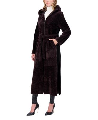 Shearling Zip Parka Coat with Belt