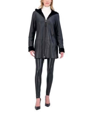 Reversible Shearling Zip Parka Coat