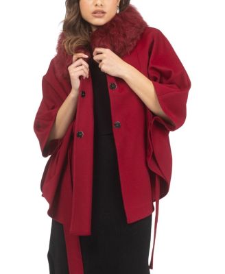 Wool Belted Cape with Lamb Collar