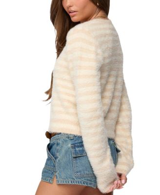  Aria Striped Fuzzy Knit Cardigan