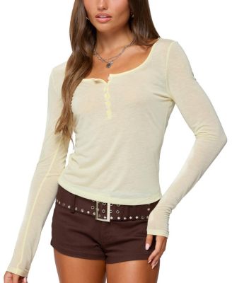  Ria Sheer Long Sleeve Henley Top
