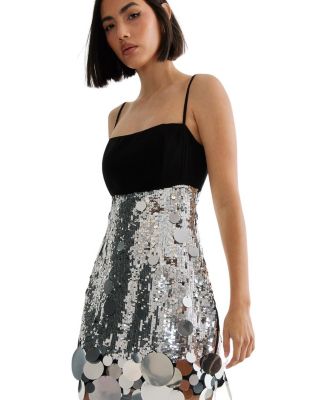 Sequin Disc Hem Sleeveless Mini Dress