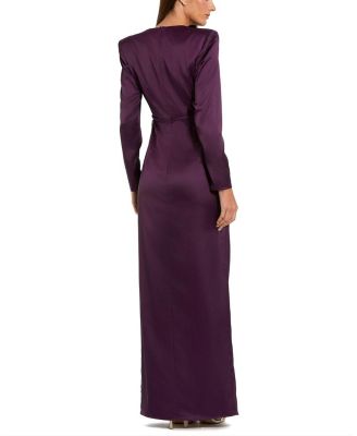  Long Sleeve Structured Bow Draped Gown