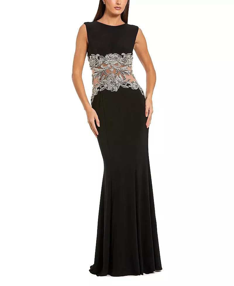 Mac Duggal Jersey Sleeveless with Beaded Waist Detail Gown