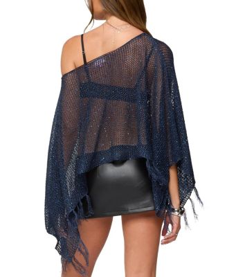 Sequin Fringe Knit Poncho