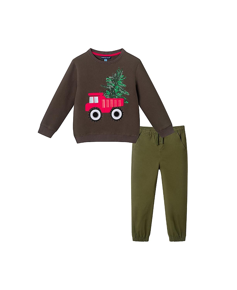 Andy & Evan Boys' Truck AppliquA Sweater & Twill Jogger Set - Little Kid, Big Kid