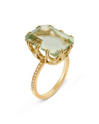 18K Yellow Gold Crown Prasiolite & Diamond Ring