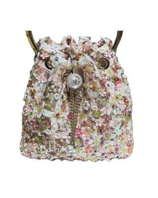 Bon Bon Floral Embroidered Mesh Top Handle Bucket Bag