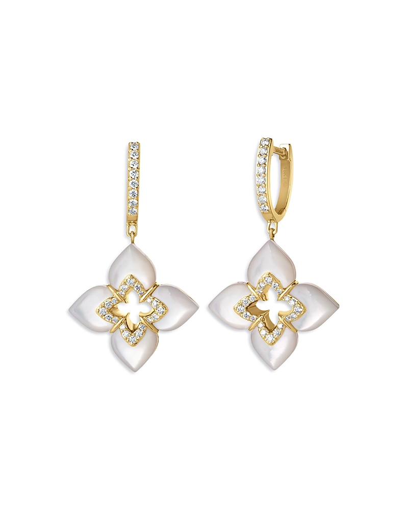 Roberto Coin 18K Yellow Gold Venetian Princess Cabochon Mother of Pearl & Diamond Flower Drop Earrings · OS