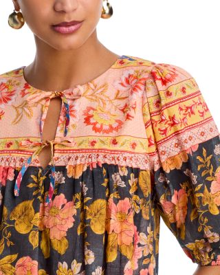 Willow Floral Border Elbow Sleeve Top - Exclusive