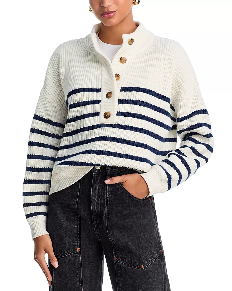 Aqua Striped Henley Sweater - Exclusive