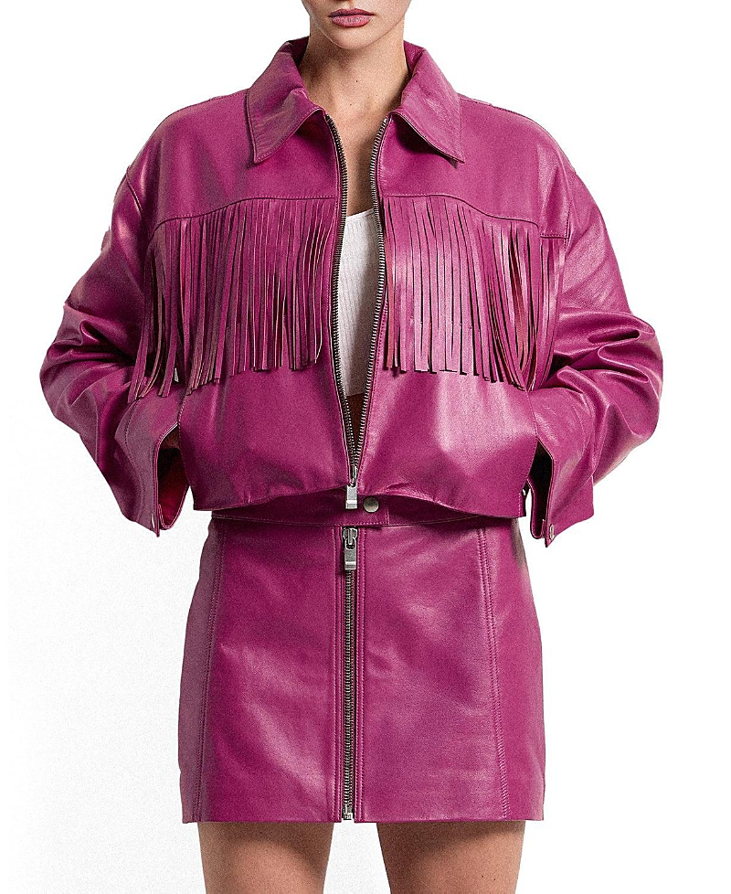 As By Df Jeremiah Upcycled Leather Fringe Jacket In Pink