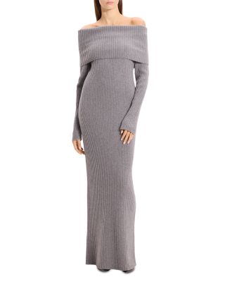 Off-the-Shoulder Ribbed Wool and Cashmere Dress