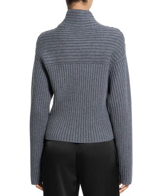 Wool Ribbed Mock Neck Sweater