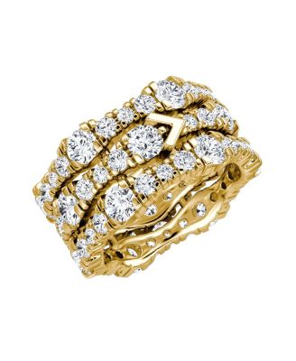  V 3 Row Pave Ring in 14K Gold, 4.56ctw Round Brilliant Lab Grown Diamonds