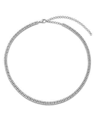 Diamond Tennis Choker Necklace in 14K White Gold, 8.0 tcw
