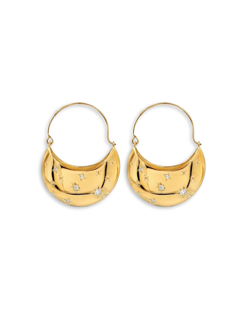 Aqua Pave Crescent Huggie Hoop Earrings - Exclusive