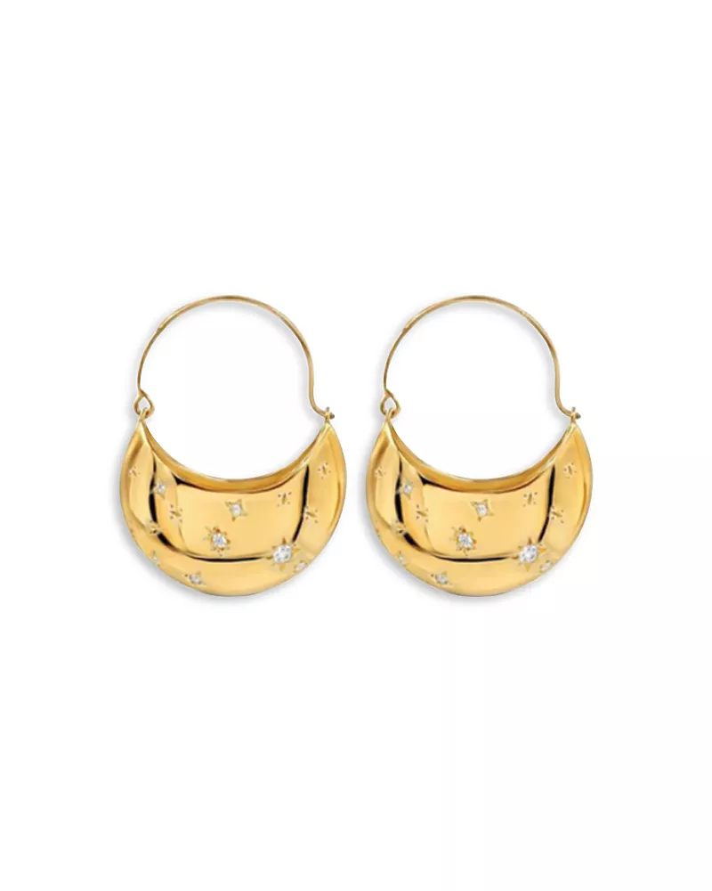 Aqua Pave Crescent Huggie Hoop Earrings - Exclusive