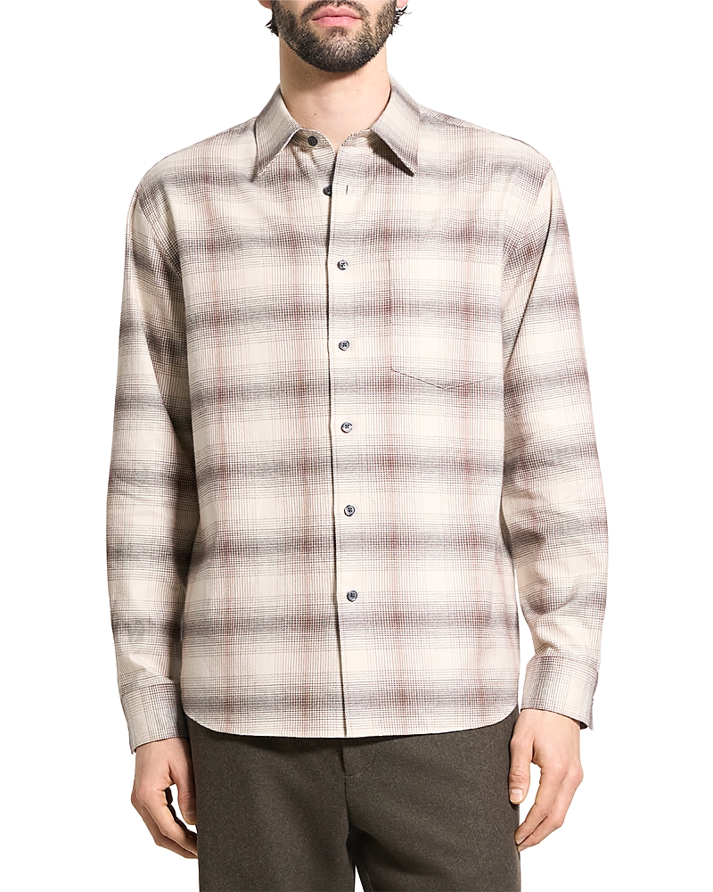 Theory Weekend Gradient Check Brushed Cotton Button-up Overshirt In Multi