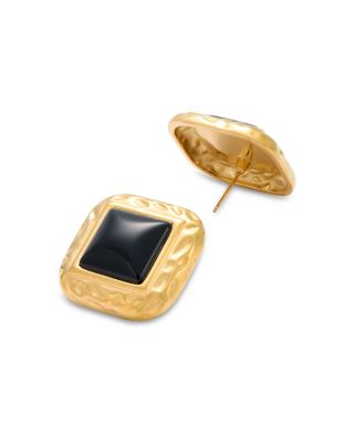 Square Stone Framed Stud Earrings - Exclusive