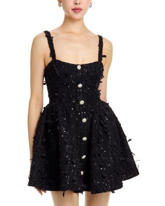 AQUA Sequined Tweed Ribbon Trim Mini Dress - Exclusive
