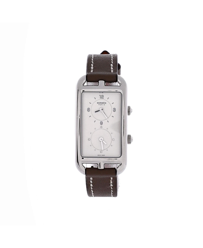Pre-owned Pre-owned Hermes  Hermes Nantucket Dual Time Quartz Watch In Stainless Steel And Leather With Diamond Marker In White