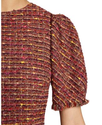 Dasia Sheath Tweed Dress with Puff Sleeves