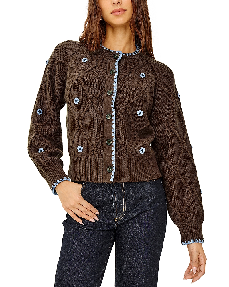 Rails Womens Walnut Daisy Laurie Flower-embellished Cotton-blend Cardigan In Brown