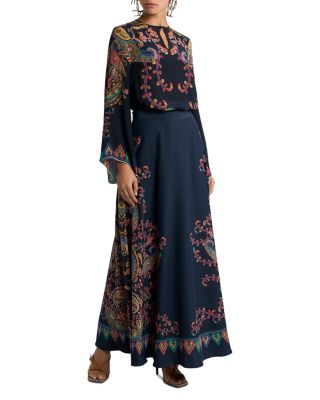 Silk Flared Sleeve Keyhole Blouse