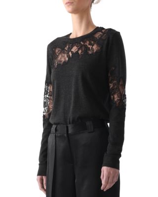 Merino Wool Lace Crewneck Sweater 