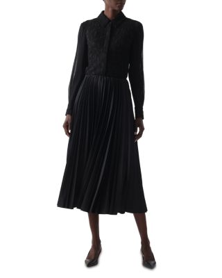 Crepe Satin Pleated Midi Skirt