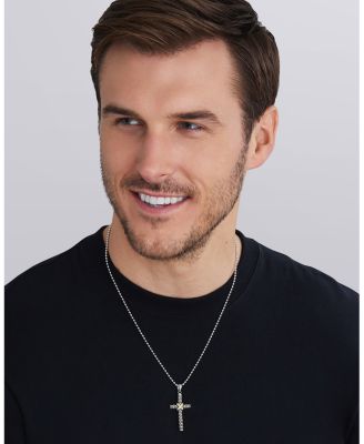 Small Two Tone Caviar Beaded Diamond Cross Amulet, 0.038 tcw